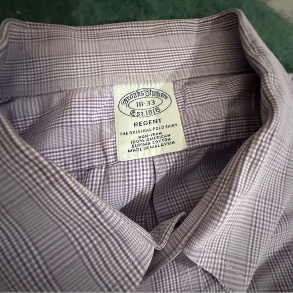 2/$25 BROOKS BROTHERS Non Iron Purple Checkered Shirt Brooks Brothers 18/33 - Picture 3 of 5